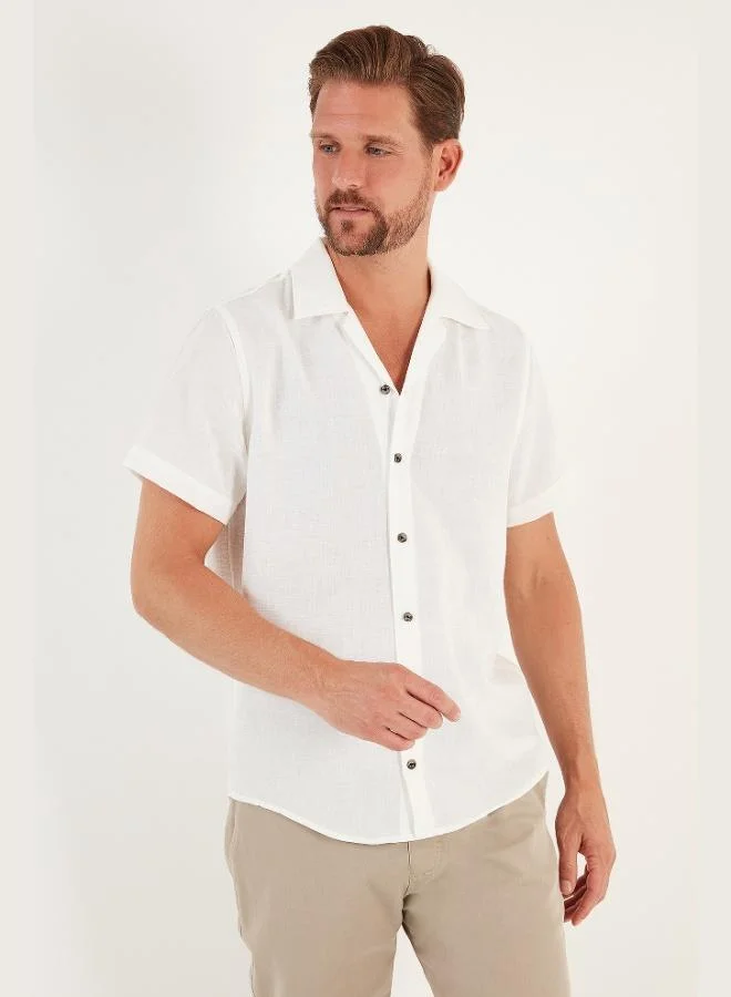 Buratti Linen Look Short Sleeve Apache Collar Regular Fit Shirt Men's SHIRT CF23S116775