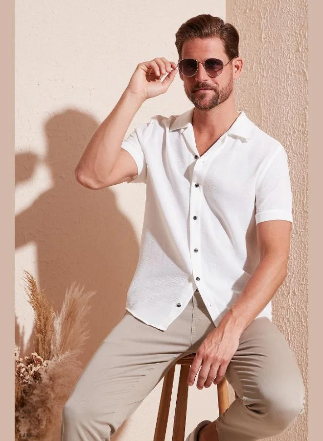 Buratti  Buratti Linen Look Short Sleeve Apache Collar Regular Fit Shirt Men's SHIRT CF23S116775 for Men | Best Price UAE