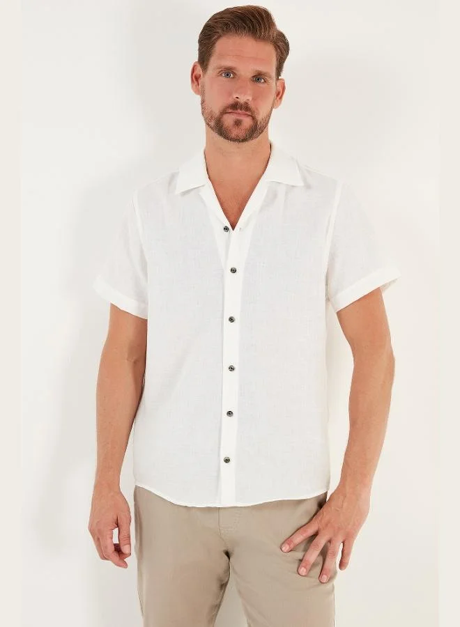 Buratti  Buratti Linen Look Short Sleeve Apache Collar Regular Fit Shirt Men's SHIRT CF23S116775 for Men | Best Price UAE