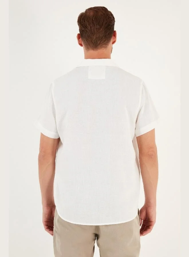 Buratti  Buratti Linen Look Short Sleeve Apache Collar Regular Fit Shirt Men's SHIRT CF23S116775 for Men | Best Price UAE