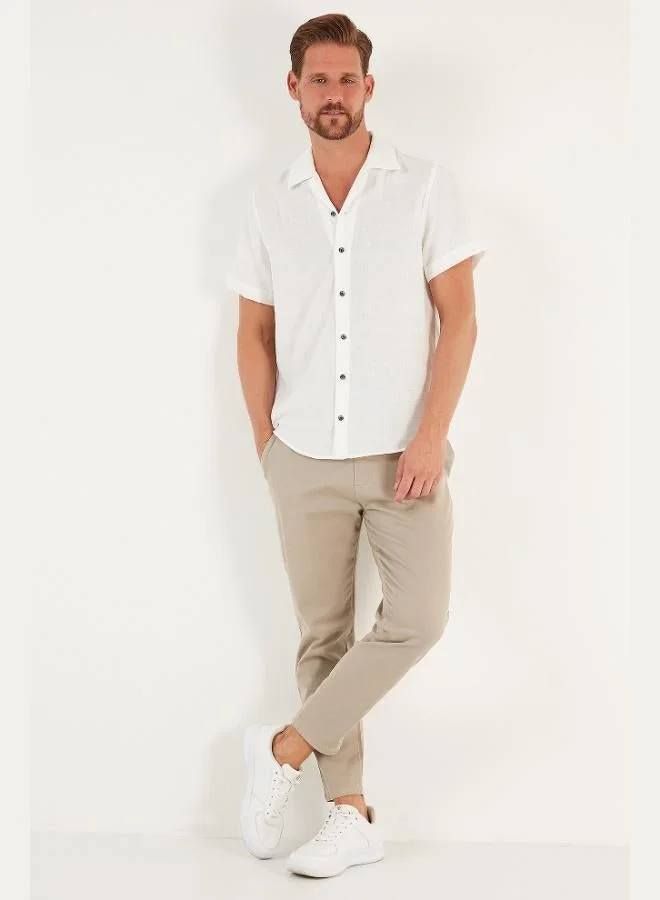 Buratti  Buratti Linen Look Short Sleeve Apache Collar Regular Fit Shirt Men's SHIRT CF23S116775 for Men | Best Price UAE