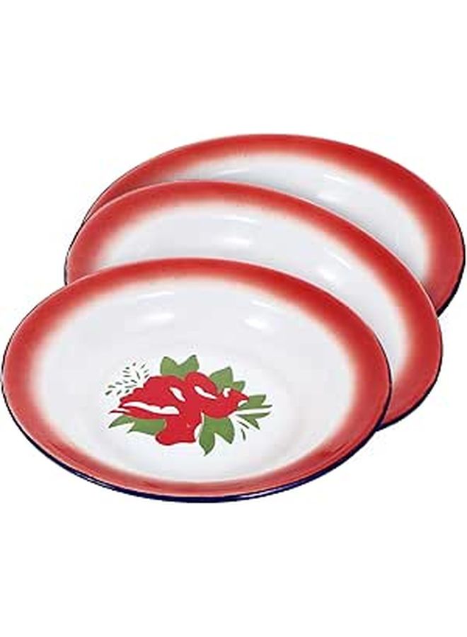 3 Pcs Floral Enamel Plates 20cm Chinese Style Round Side Dishes for Dining - Image 1