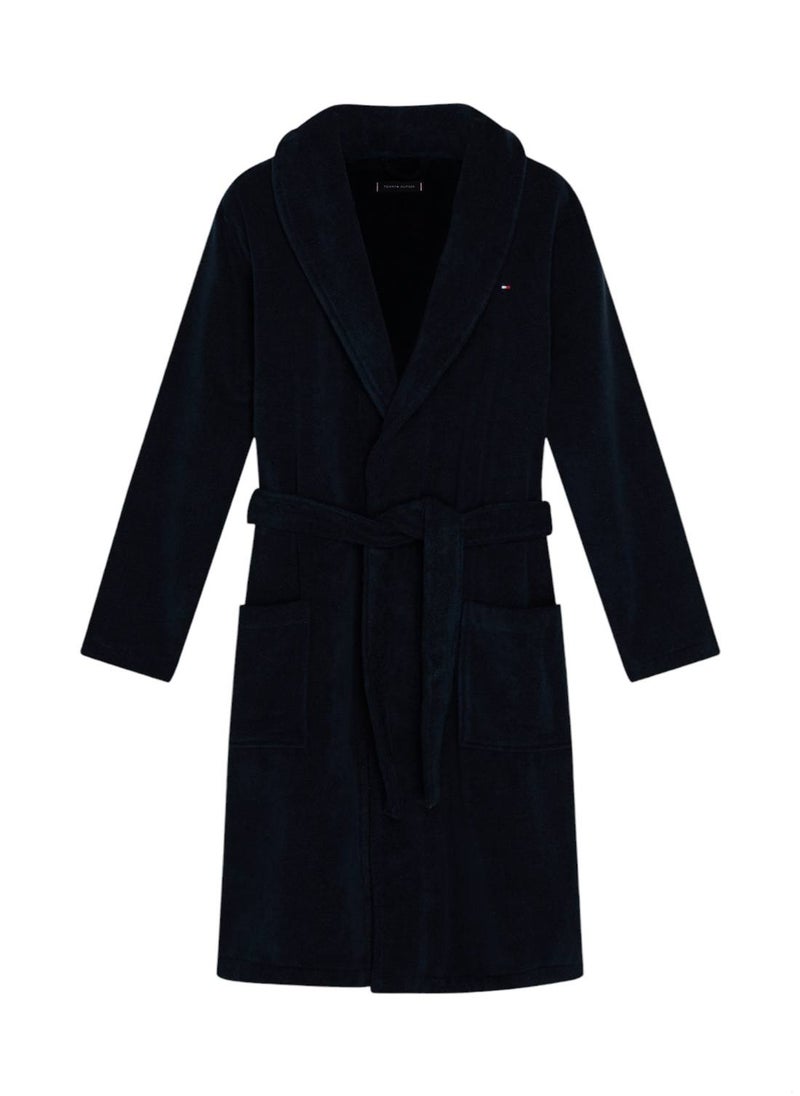 TOMMY HILFIGER Men's Cotton Towelling Bathrobe - Cotton, Blue 