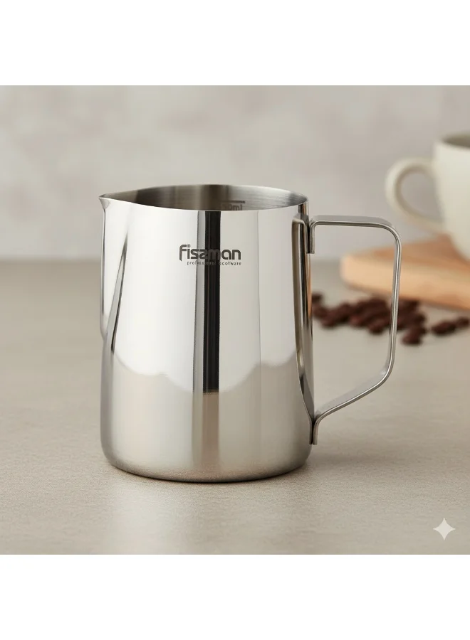 Fissman Milk Frothing Pitcher 600ml – Stainless Steel Milk Steaming Jug for Coffee, Latte Art, Cappuccino, Espresso – Barista Frother Cup with Handle