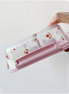 HOMESTAR Printing 3 compartment Food Meals Storage Container Gilrs Glass Lunch Box BPA-Free Fruit Vegetable Bento Box Microwave Oven Freezer Dishwasher Pink  - Image 2