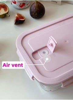 HOMESTAR Printing 3 compartment Food Meals Storage Container Gilrs Glass Lunch Box BPA-Free Fruit Vegetable Bento Box Microwave Oven Freezer Dishwasher Pink  - Image 3