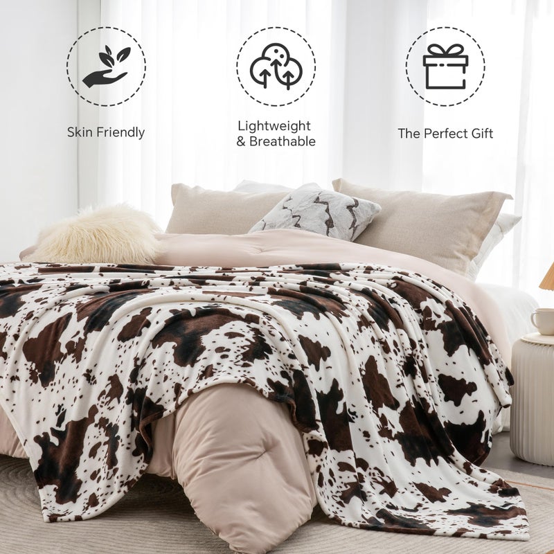 BEDELITE Cow Print Throw Blanket for Couch & Bed, 300GSM Cute Luxury Plush Cozy Fuzzy Blanket 50" x 60", Super Soft Warm Lightweight Throw Blanket for Travel Camping, Brown - Image 2