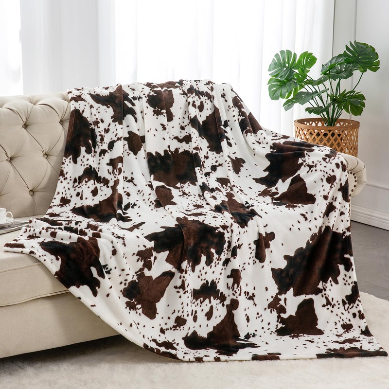 BEDELITE Cow Print Throw Blanket for Couch & Bed, 300GSM Cute Luxury Plush Cozy Fuzzy Blanket 50" x 60", Super Soft Warm Lightweight Throw Blanket for Travel Camping, Brown - Image 1