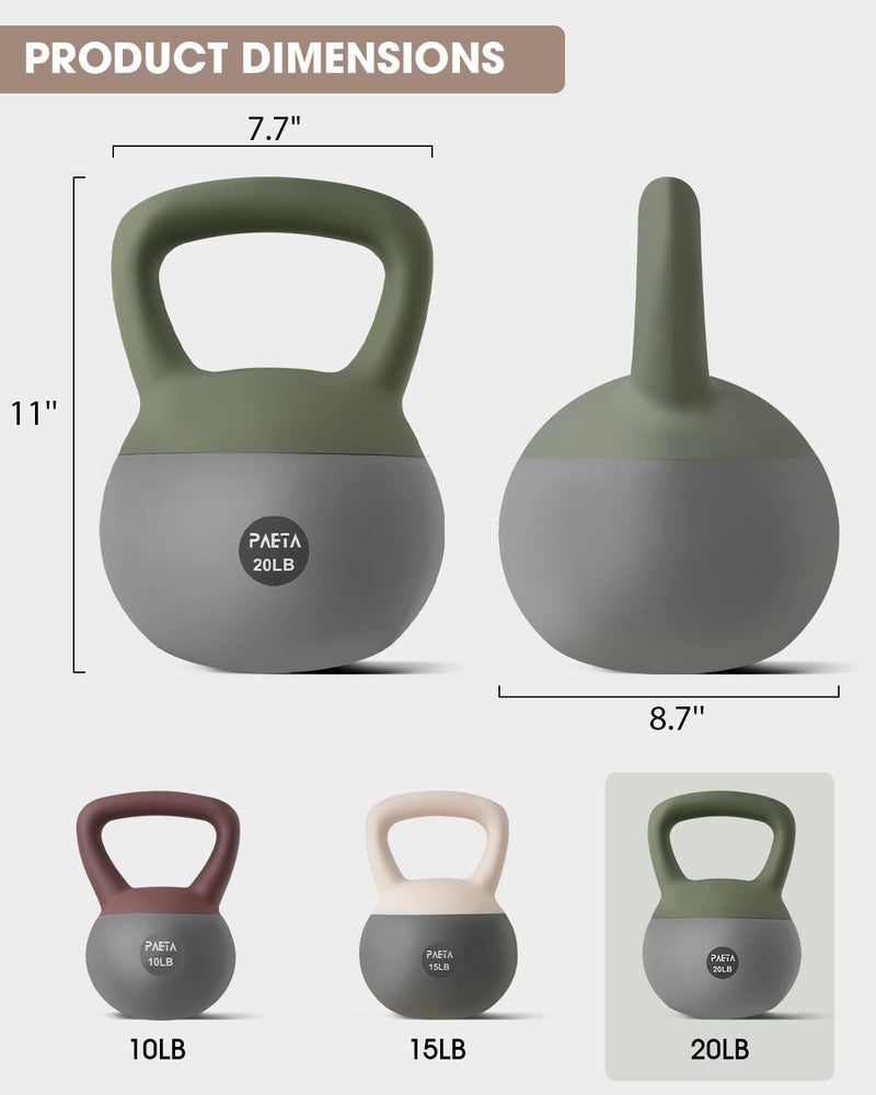 PAETA Soft Kettlebell for Home Gym â€“ Anti-Slip Grip & Wide Handle Design, Soft-Sided Cushioned Base Kettlebell, Soft Kettlebell set for Strength Training - Ideal for Men, Women, 20lbs Green - Image 2