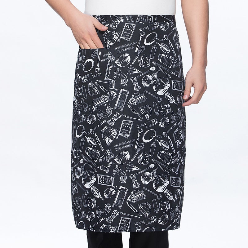Chef apron Half-length Mens and Womens Catering Restaurant Canteen Kitchen Work Clothes Summer Waterproof and Oil-proof Work Uniform Knife and fork half apron