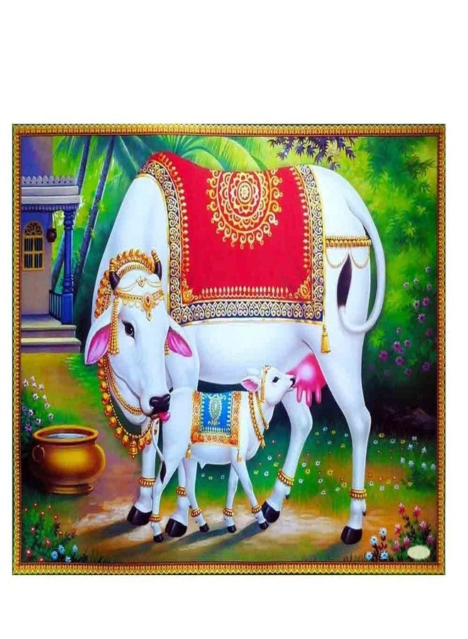 KARTMEN Hindu Religious Kamdhenu Cow with Calf Unframed Wall Poster (Paper, 12 x 18 inch, Multicolour), multicolor - Image 1