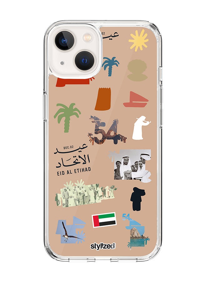 Stylizedd Classic Clear Compatible With iPhone 15, Hybrid Soft Case Flexible Edges Anti Drop TPU PC Gel Thin Transparent Cover - Eid Al Etihad 54th UAE National Day, Brown - Image 1