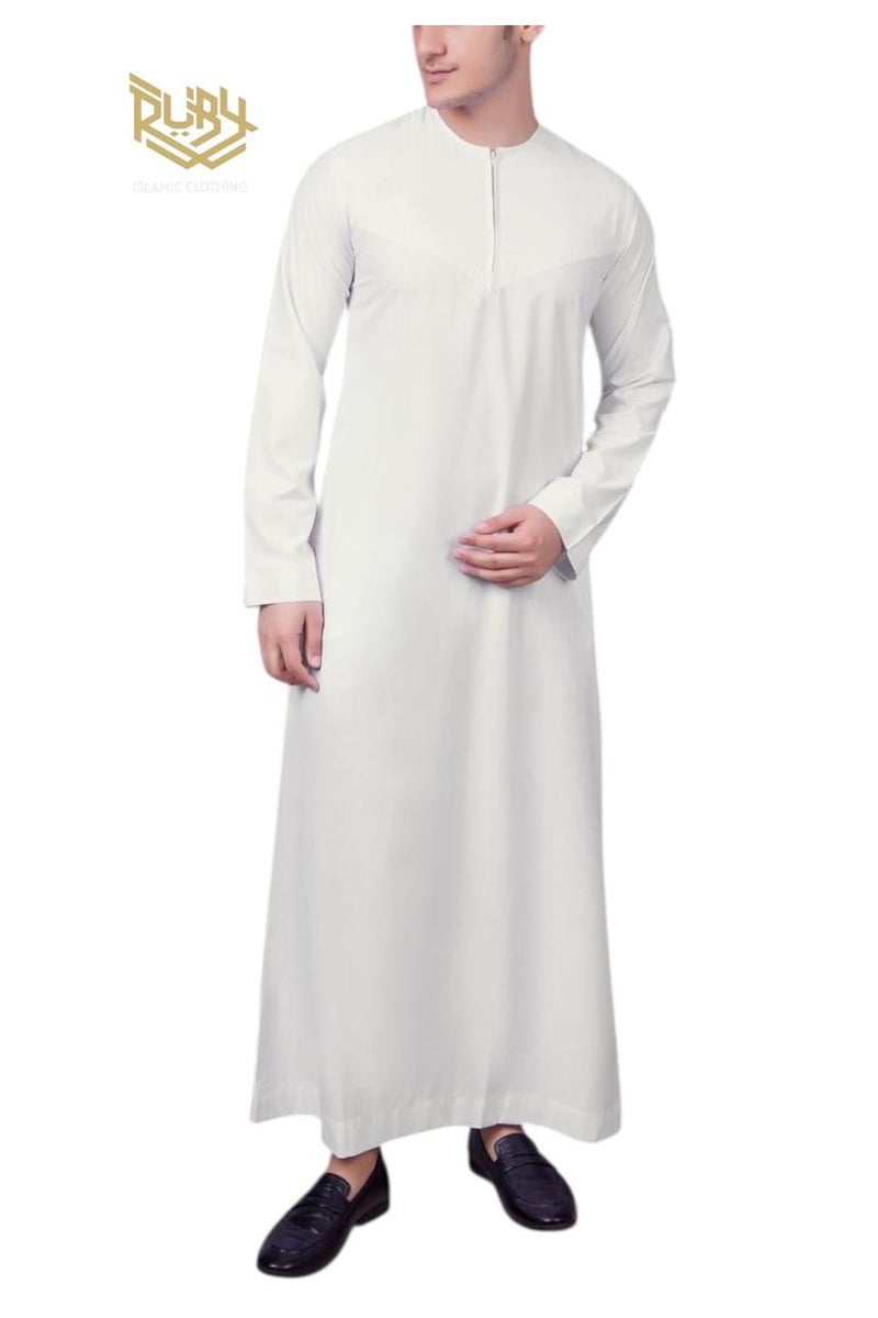 RUBY ISLAMIC CLOTHING Men's Cream Emirati Thobe jubba dishdasha with Front Zip Closure Traditional Kandura with premium fabric - Image 1