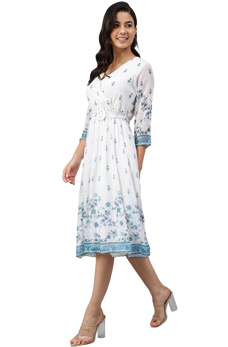 Janasya Women's White Georgette Digital Print Flared Western Dress(JNE4046-DR-XXL) - Image 4