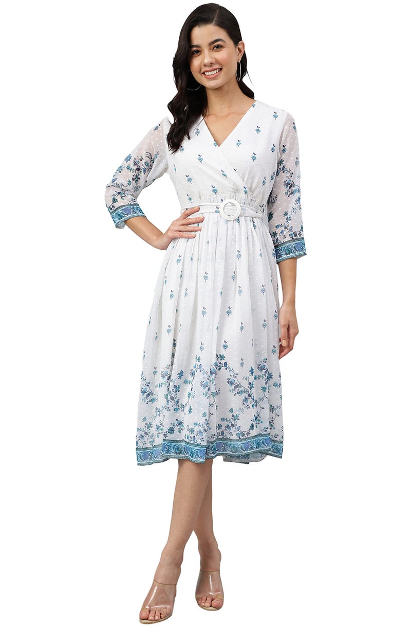 Janasya Women's White Georgette Digital Print Flared Western Dress(JNE4046-DR-XXL) - Image 1