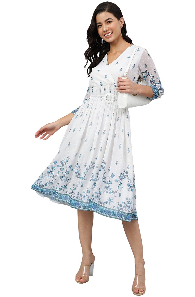 Janasya Women's White Georgette Digital Print Flared Western Dress(JNE4046-DR-XXL) - Image 2