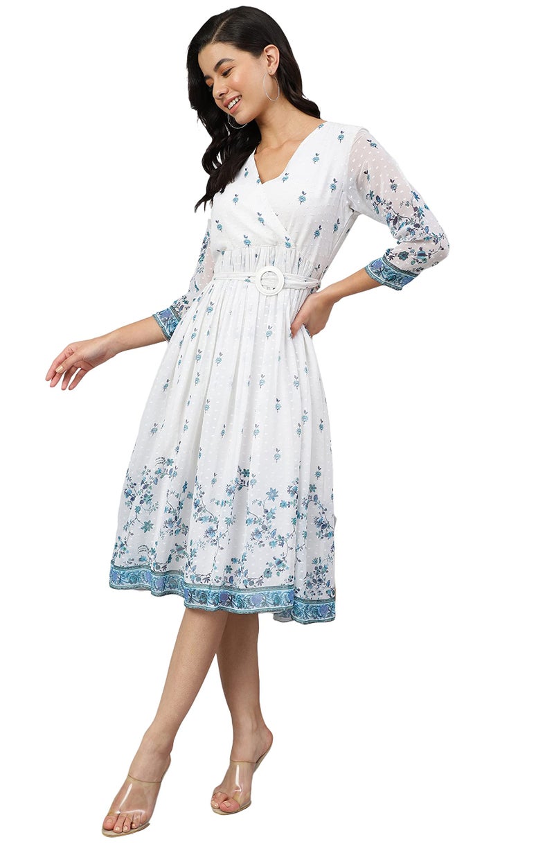 Janasya Women's White Georgette Digital Print Flared Western Dress(JNE4046-DR-XXL) - Image 3
