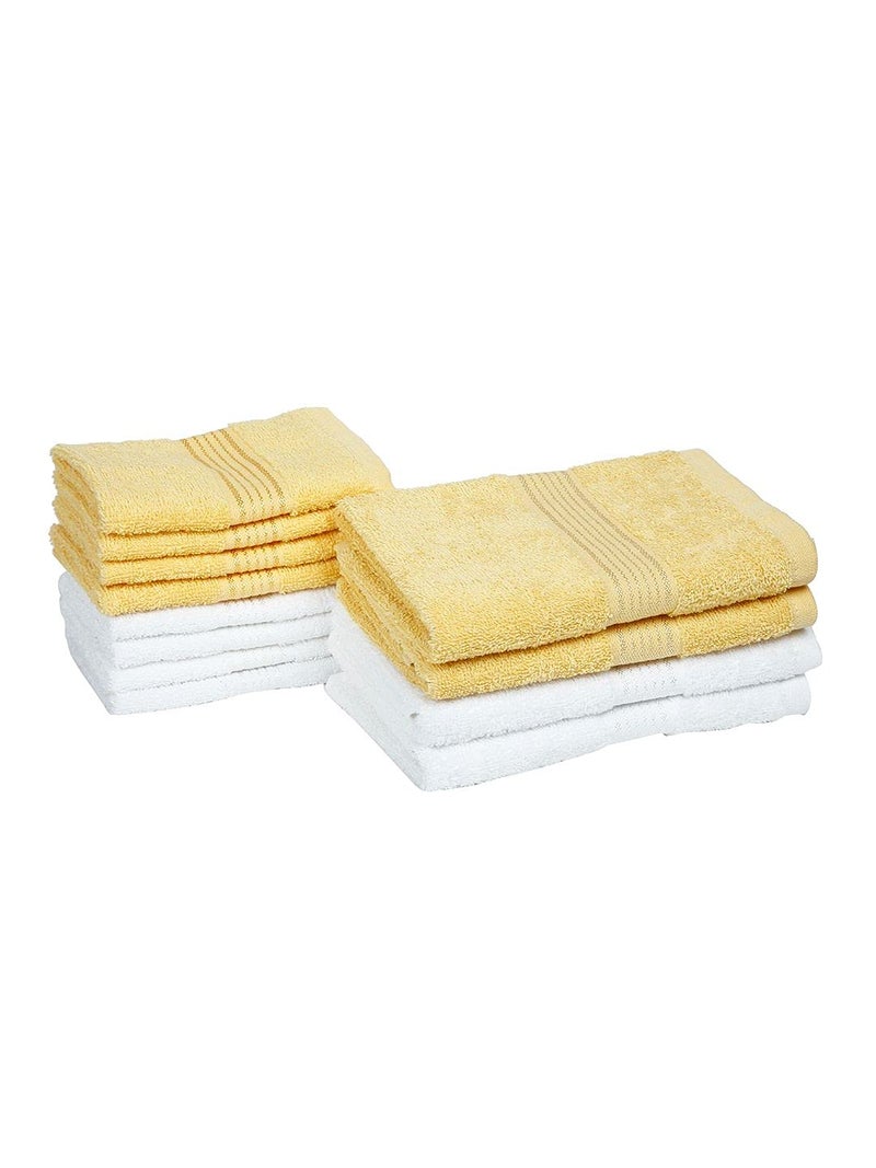 KOPA [12pc] Quick Dry 100% Cotton Soft Terry Towel -4pc Hand, 8pc Face (d'ross) | Quick Dry 100% Cotton | Super Absorbent, Lightweight, Odour Free - for Men, Women, Kids Solid-White/Yellow - Image 4