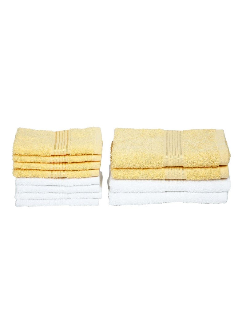 KOPA [12pc] Quick Dry 100% Cotton Soft Terry Towel -4pc Hand, 8pc Face (d'ross) | Quick Dry 100% Cotton | Super Absorbent, Lightweight, Odour Free - for Men, Women, Kids Solid-White/Yellow - Image 3