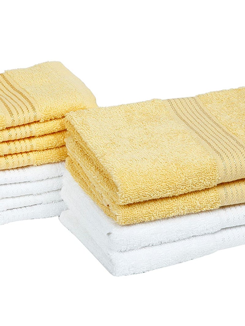 KOPA [12pc] Quick Dry 100% Cotton Soft Terry Towel -4pc Hand, 8pc Face (d'ross) | Quick Dry 100% Cotton | Super Absorbent, Lightweight, Odour Free - for Men, Women, Kids Solid-White/Yellow - Image 5