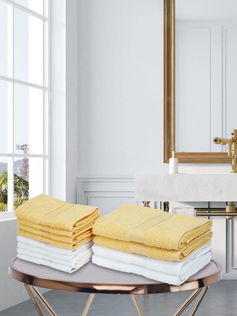KOPA [12pc] Quick Dry 100% Cotton Soft Terry Towel -4pc Hand, 8pc Face (d'ross) | Quick Dry 100% Cotton | Super Absorbent, Lightweight, Odour Free - for Men, Women, Kids Solid-White/Yellow - Image 1
