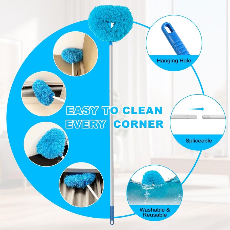 Heonay Ceiling Fan Cleaner Duster Reusable Microfiber Ceiling Fan Blade Cleaner Removable Duster with Extension Pole Adjusts 13 to 49.7 Inch for Cleaning Walls Bookshelves Furniture Door Window Top (Blue) - Image 3