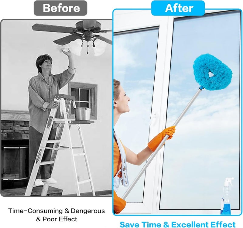 Heonay Ceiling Fan Cleaner Duster Reusable Microfiber Ceiling Fan Blade Cleaner Removable Duster with Extension Pole Adjusts 13 to 49.7 Inch for Cleaning Walls Bookshelves Furniture Door Window Top (Blue) - Image 4