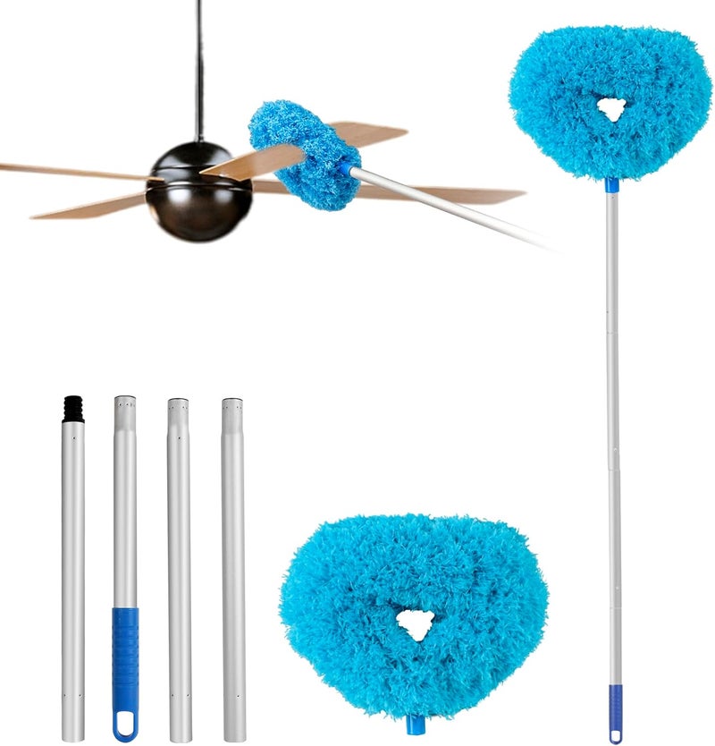 Heonay Ceiling Fan Cleaner Duster Reusable Microfiber Ceiling Fan Blade Cleaner Removable Duster with Extension Pole Adjusts 13 to 49.7 Inch for Cleaning Walls Bookshelves Furniture Door Window Top (Blue) - Image 1