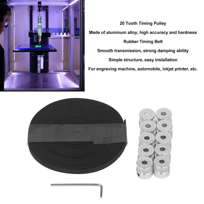 طقم عجلة متزامنة من سبائك الألومنيوم 20T مع حزام توقيت مطاطي 6 مم لطابعة CNC ثلاثية الأبعاد - Image 4