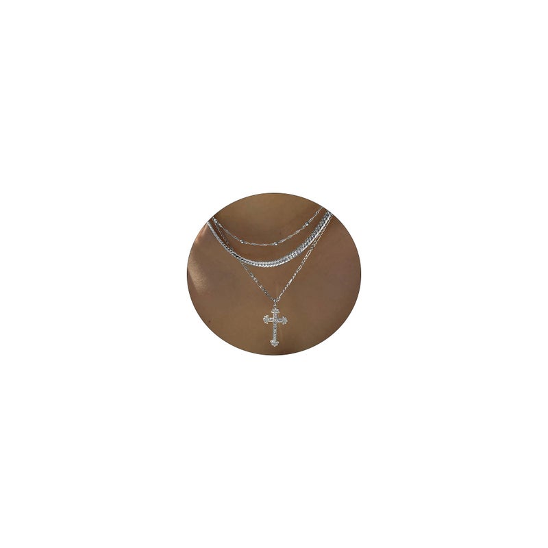 Amicon Cross Necklace for Women, Silver Plated Stacked Necklaces Dainty Cross Pendant Choker Simple Trendy Cute Cross Charm Diamond Necklace Faith Jewelry Religious Minimalist Gift - Image 1