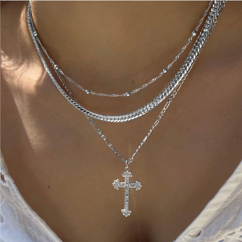 Amicon Cross Necklace for Women, Silver Plated Stacked Necklaces Dainty Cross Pendant Choker Simple Trendy Cute Cross Charm Diamond Necklace Faith Jewelry Religious Minimalist Gift - Image 2