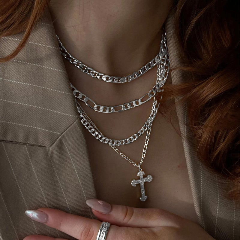 Amicon Cross Necklace for Women, Silver Plated Stacked Necklaces Dainty Cross Pendant Choker Simple Trendy Cute Cross Charm Diamond Necklace Faith Jewelry Religious Minimalist Gift - Image 3