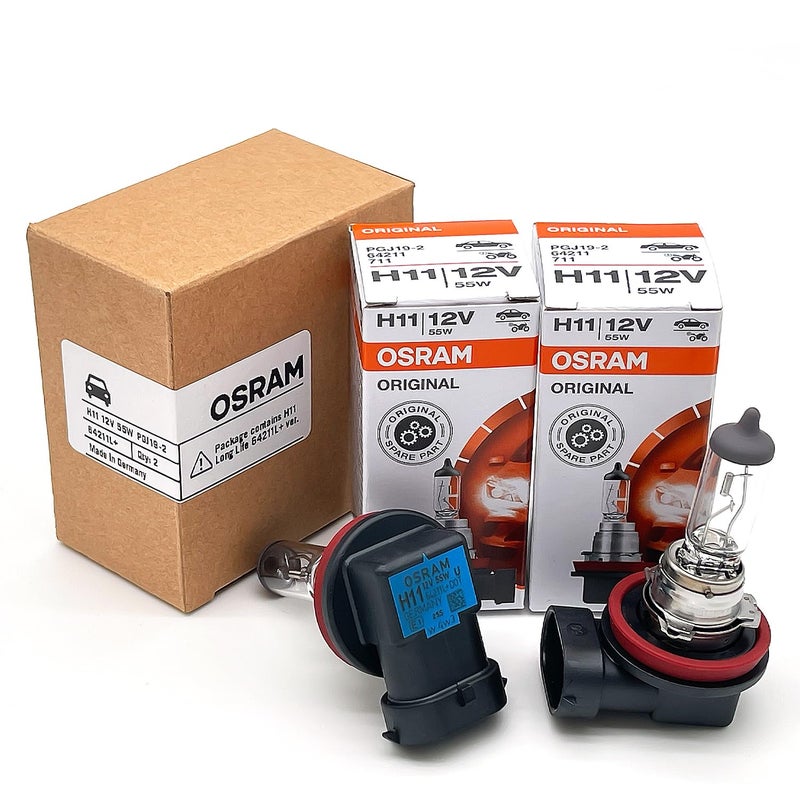 OSRAM مصابيح أمامية هالوجين أصلية قياسية OSRAM H11 OEM 12V 55W 64211L+ (عمر طويل) مصنوعة في ألمانيا | عبوة من 2 - Image 1