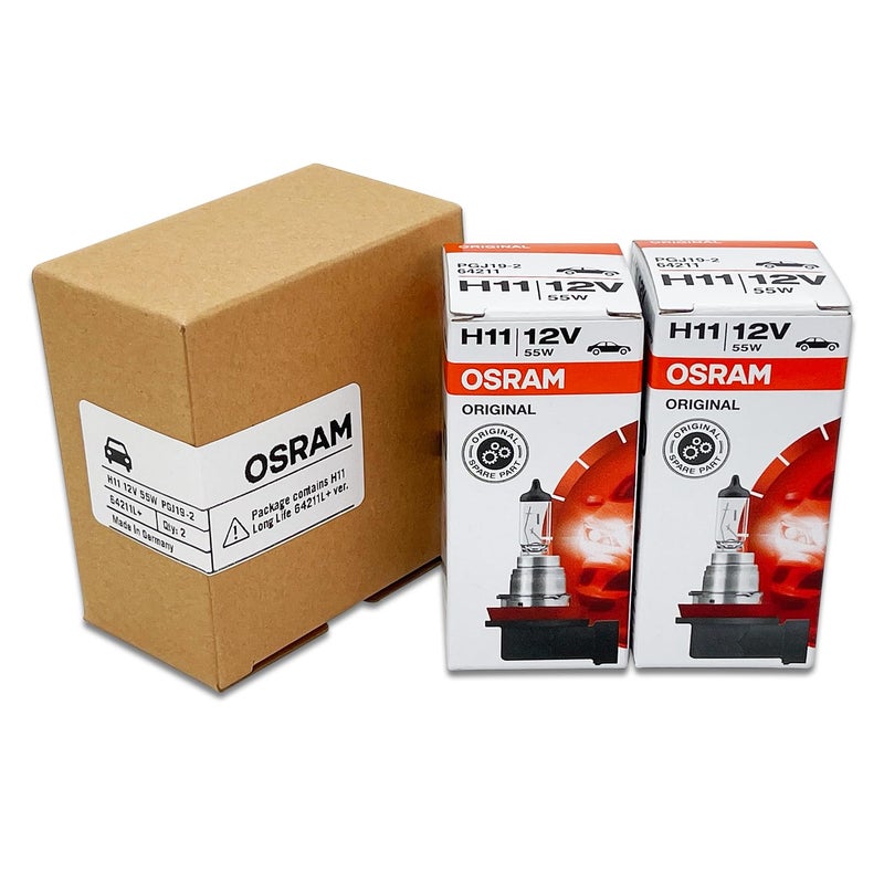 OSRAM مصابيح أمامية هالوجين أصلية قياسية OSRAM H11 OEM 12V 55W 64211L+ (عمر طويل) مصنوعة في ألمانيا | عبوة من 2 - Image 4