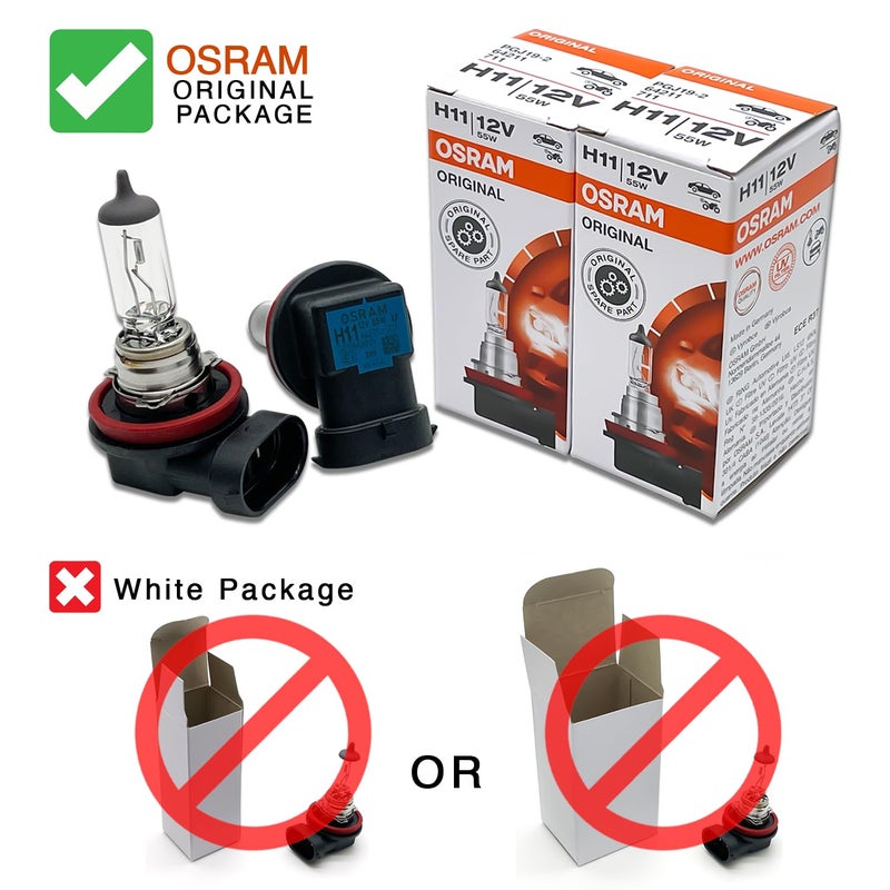 OSRAM مصابيح أمامية هالوجين أصلية قياسية OSRAM H11 OEM 12V 55W 64211L+ (عمر طويل) مصنوعة في ألمانيا | عبوة من 2 - Image 2