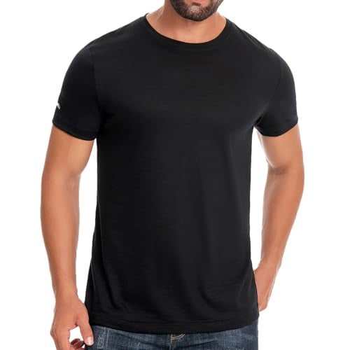 ACUSHLA 100 Merino Wool TShirt Mens Short Sleeve Undershirt Lightweight Thermal Base Layer Crew Neck Tank Tops Breathable Soft Odor Resistance SXXL Black - Image 1