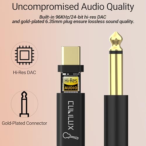 Cubilux Guitar to USB C Cable Compatible with iPhone 17/16/15 Pro Max, iPad Pro, MacBook, Samsung S25/S24/S23/S22 Pixel 10/9/8/7 Pro, Laptop, Type C to 6.35mm 1/4-in Line-in Cord for Instruments, 6 FT - Image 4