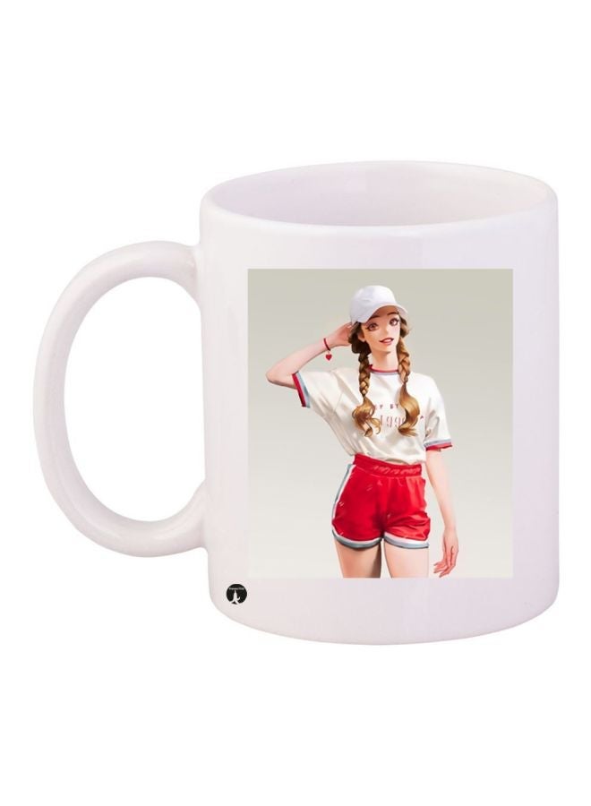 Girl Printed Coffee Mug White/Gold/Red 11ounce
