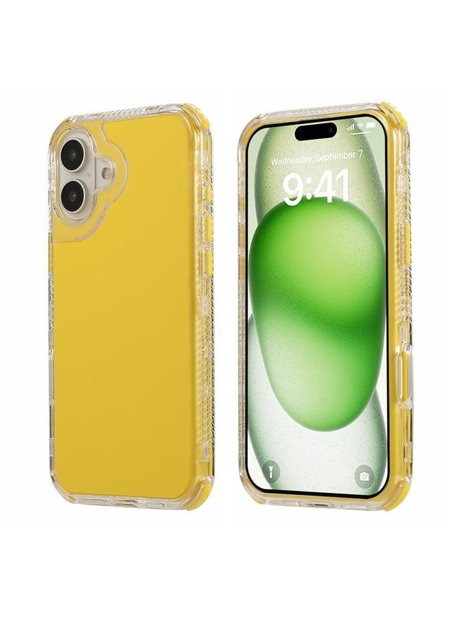 جراب هاتف Dreamland 3 في 1 بلون سادة وإطار شفاف مصنوع من مادة البولي كربونات + مادة TPU لهاتف iPhone 16 Plus (أصفر)