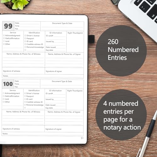 Homlive Notary Journal Log Book, 7”x10 Notary Book, Notary Log Books Notary Public Journal for Notarial Acts, Hardcover Notarial Journal, 120gsm Thick Paper, 136 Numbered Pages, Black - Image 3