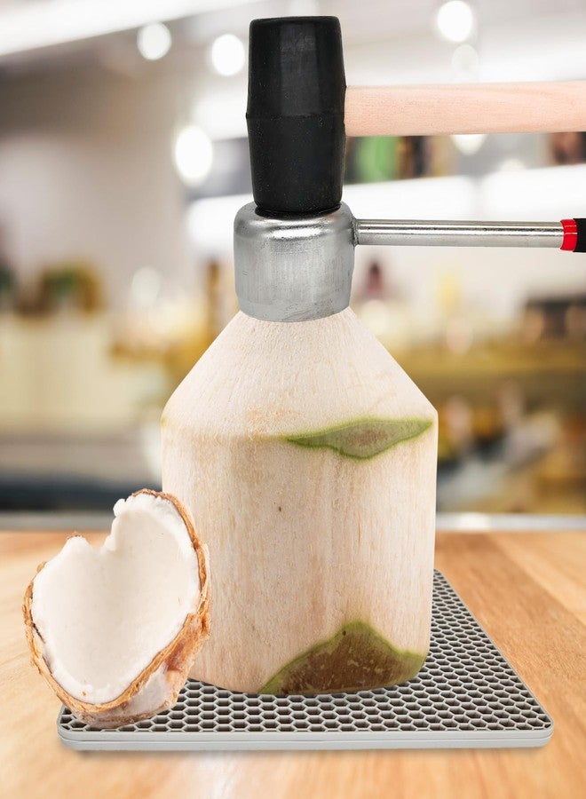 HPMAISON Coconut Opener Tool Set Safe & Easy Coconuts Tool to Open Young & Mature Coconuts with Stainless Steel Coconut Grater Scraper Rubber Mallet Meat Removal Coco Nut Opener Silicone Mat Straw Bag - Image 3