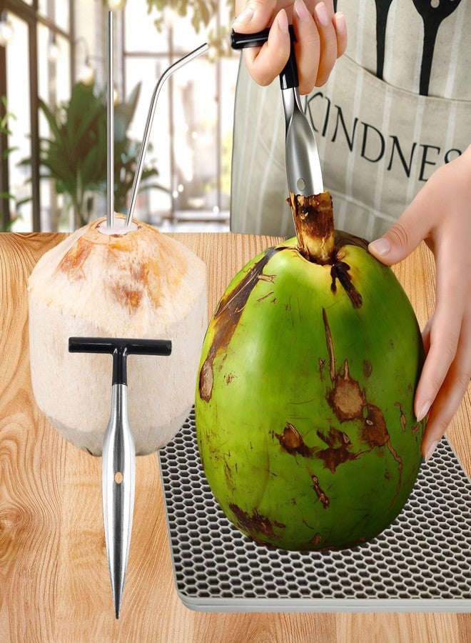HPMAISON Coconut Opener Tool Set Safe & Easy Coconuts Tool to Open Young & Mature Coconuts with Stainless Steel Coconut Grater Scraper Rubber Mallet Meat Removal Coco Nut Opener Silicone Mat Straw Bag - Image 5