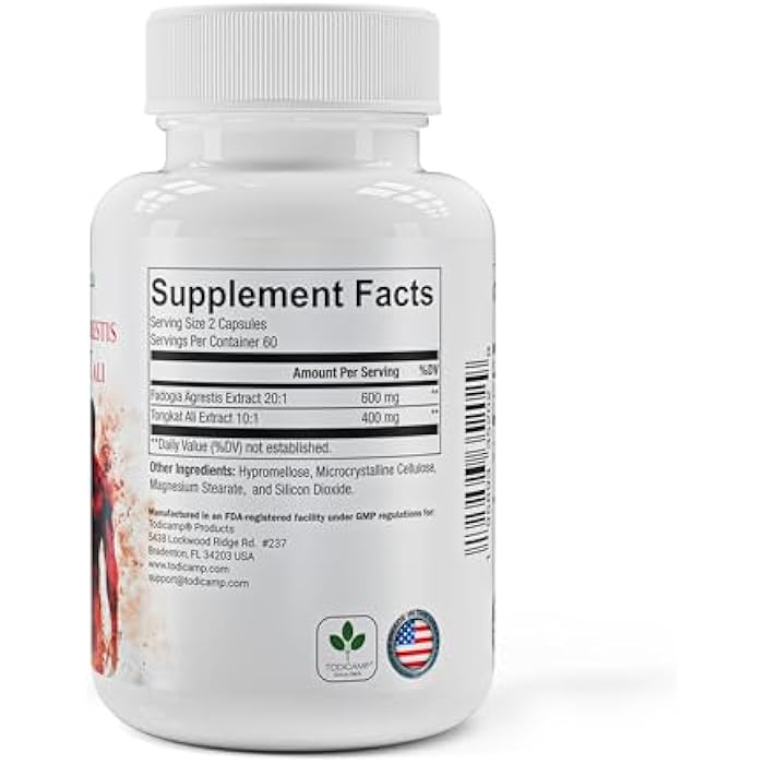 TODICAMP Fadogia Agrestis 20:1 with Tongkat Ali 1000mg Complex Longjack Tongkat Ali Extract with Fadogia Agrestis 600mg Supplement - 60 Days Supply - Image 2