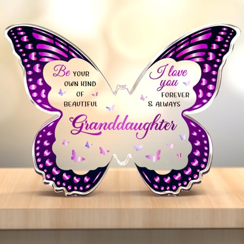 GLEEVERA Granddaughter Gifts from Grandma Nana, Mothers Day Birthday Valentines Day Graduation Gifts for Granddaughter - Butterfly 5x3.8 IN Acrylic Decorative Plaques - Image 1