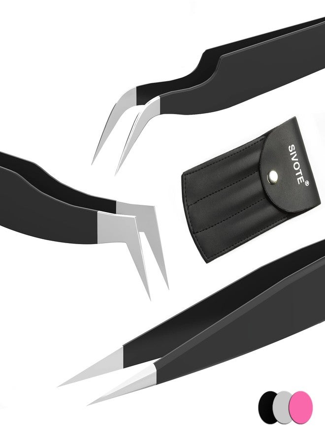 SIVOTE Lash Tweezers for Eyelash Extensions for Volume, Isolation & Classic Lashes, 3 Pack, Black - Image 1