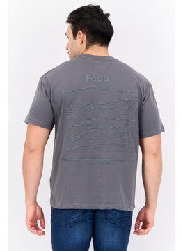 Fudo Men Crew Neck Short Sleeves Brand Logo T-Shirt, Grey  - Image 3