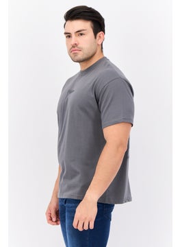 Fudo Men Crew Neck Short Sleeves Brand Logo T-Shirt, Grey  - Image 2