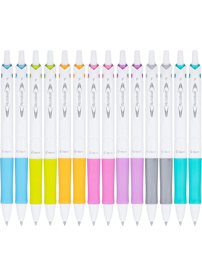 بايلوت أقلام حبر كروية متطورة قابلة لإعادة الملء وقابلة للسحب من Acroball Purewhite مع لمسات متنوعة من الحبر الأسود ذو النقاط الدقيقة 14 عبوة 14691 - Image 1