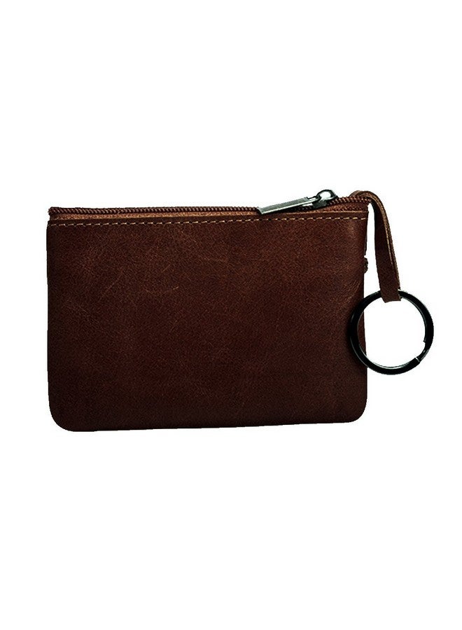 Hibate Deep-Brown Small Leather Coin Purse Change Pouch For Women Men Kids With Zip Key Ring  - Image 2