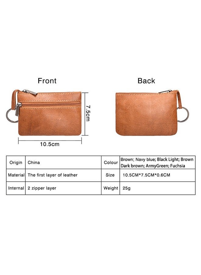 Hibate Deep-Brown Small Leather Coin Purse Change Pouch For Women Men Kids With Zip Key Ring  - Image 3